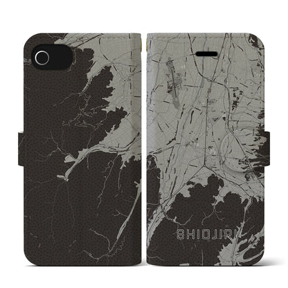 【塩尻（長野県）】地図柄iPhoneケース（手帳タイプ）モノトーン・iPhone SE（第3 / 第2世代） / 8 / 7 / 6s / 6 用