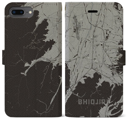 【塩尻（長野県）】地図柄iPhoneケース（手帳タイプ）モノトーン・iPhone 8Plus /7Plus / 6sPlus / 6Plus 用