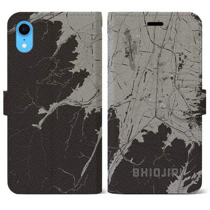 【塩尻（長野県）】地図柄iPhoneケース（手帳タイプ）モノトーン・iPhone XR 用