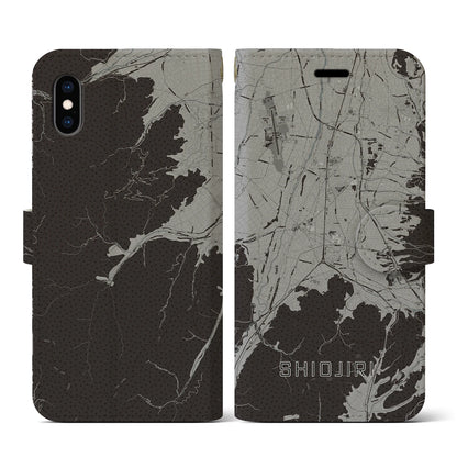 【塩尻（長野県）】地図柄iPhoneケース（手帳タイプ）モノトーン・iPhone XS / X 用