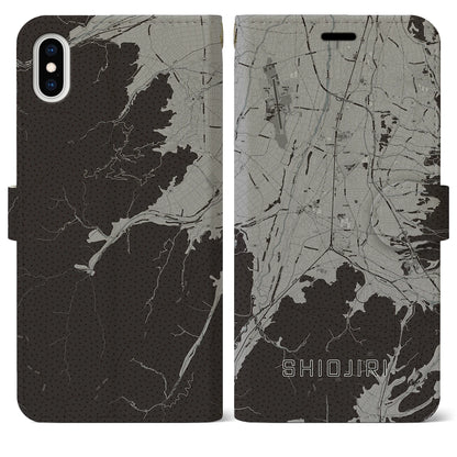 【塩尻（長野県）】地図柄iPhoneケース（手帳タイプ）モノトーン・iPhone XS Max 用