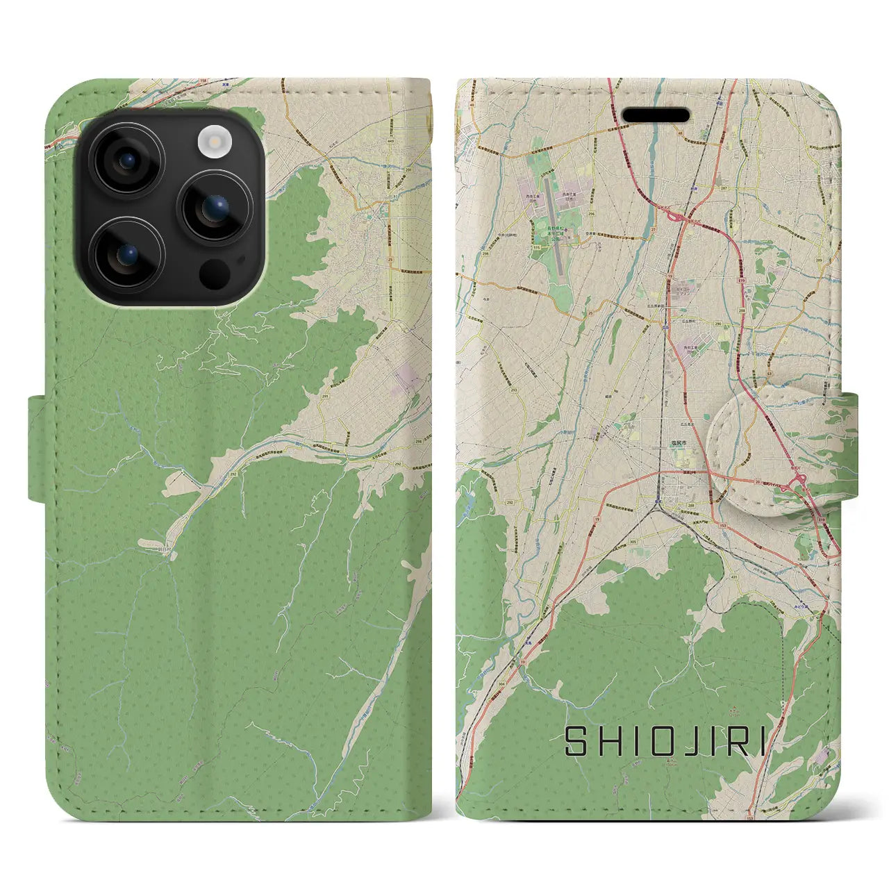 【塩尻（長野県）】地図柄iPhoneケース（手帳タイプ）ナチュラル・iPhone 16 用