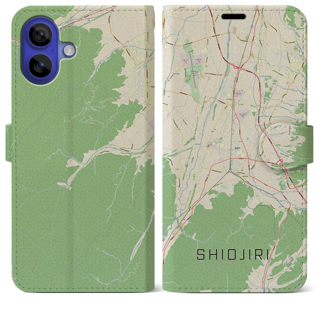 【塩尻（長野県）】地図柄iPhoneケース（手帳タイプ）ナチュラル・iPhone 16 Pro Max 用