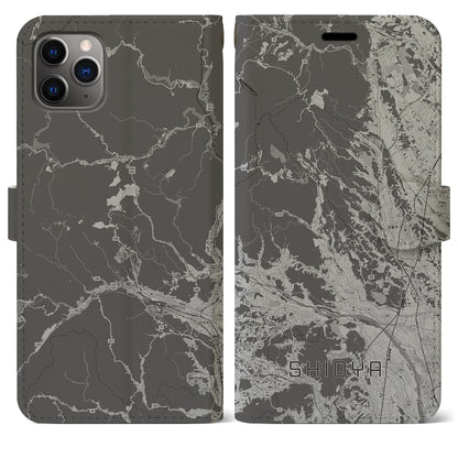 【塩谷（栃木県）】地図柄iPhoneケース（手帳タイプ）モノトーン・iPhone 11 Pro Max 用