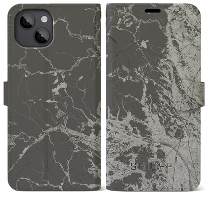 【塩谷（栃木県）】地図柄iPhoneケース（手帳タイプ）モノトーン・iPhone 14 Plus 用