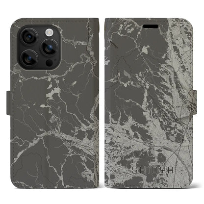 【塩谷（栃木県）】地図柄iPhoneケース（手帳タイプ）モノトーン・iPhone 16 用