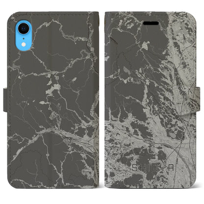 【塩谷（栃木県）】地図柄iPhoneケース（手帳タイプ）モノトーン・iPhone XR 用