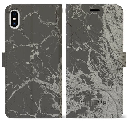 【塩谷（栃木県）】地図柄iPhoneケース（手帳タイプ）モノトーン・iPhone XS Max 用