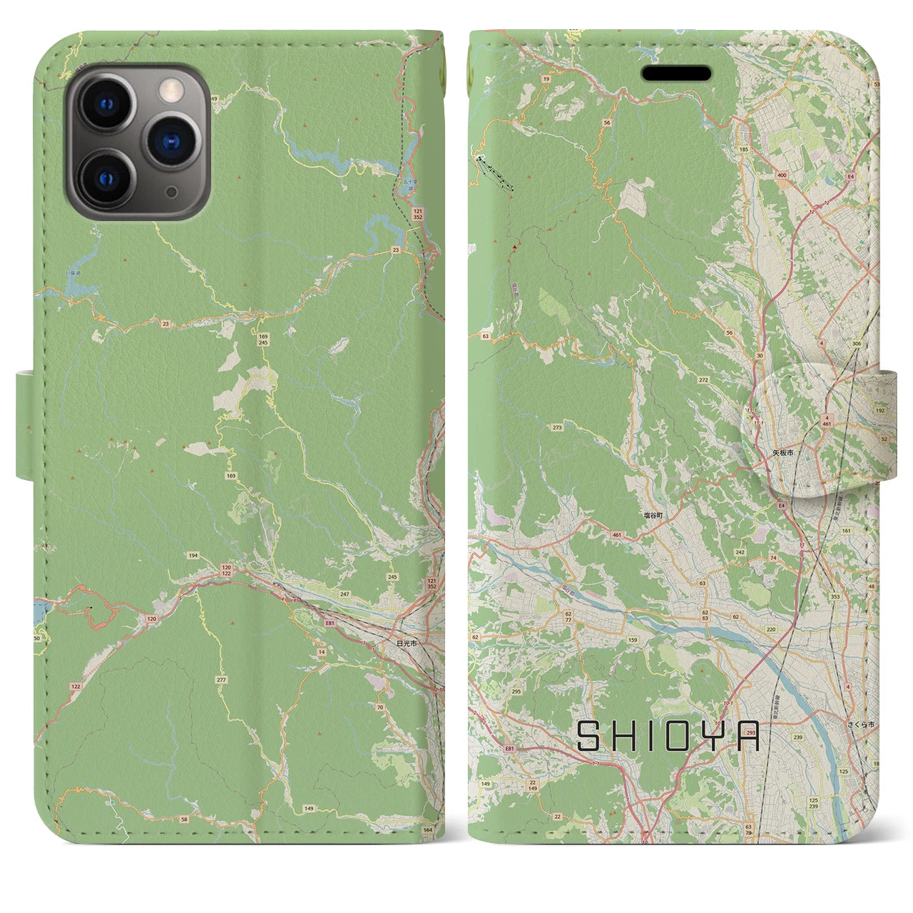 【塩谷（栃木県）】地図柄iPhoneケース（手帳タイプ）ナチュラル・iPhone 11 Pro Max 用