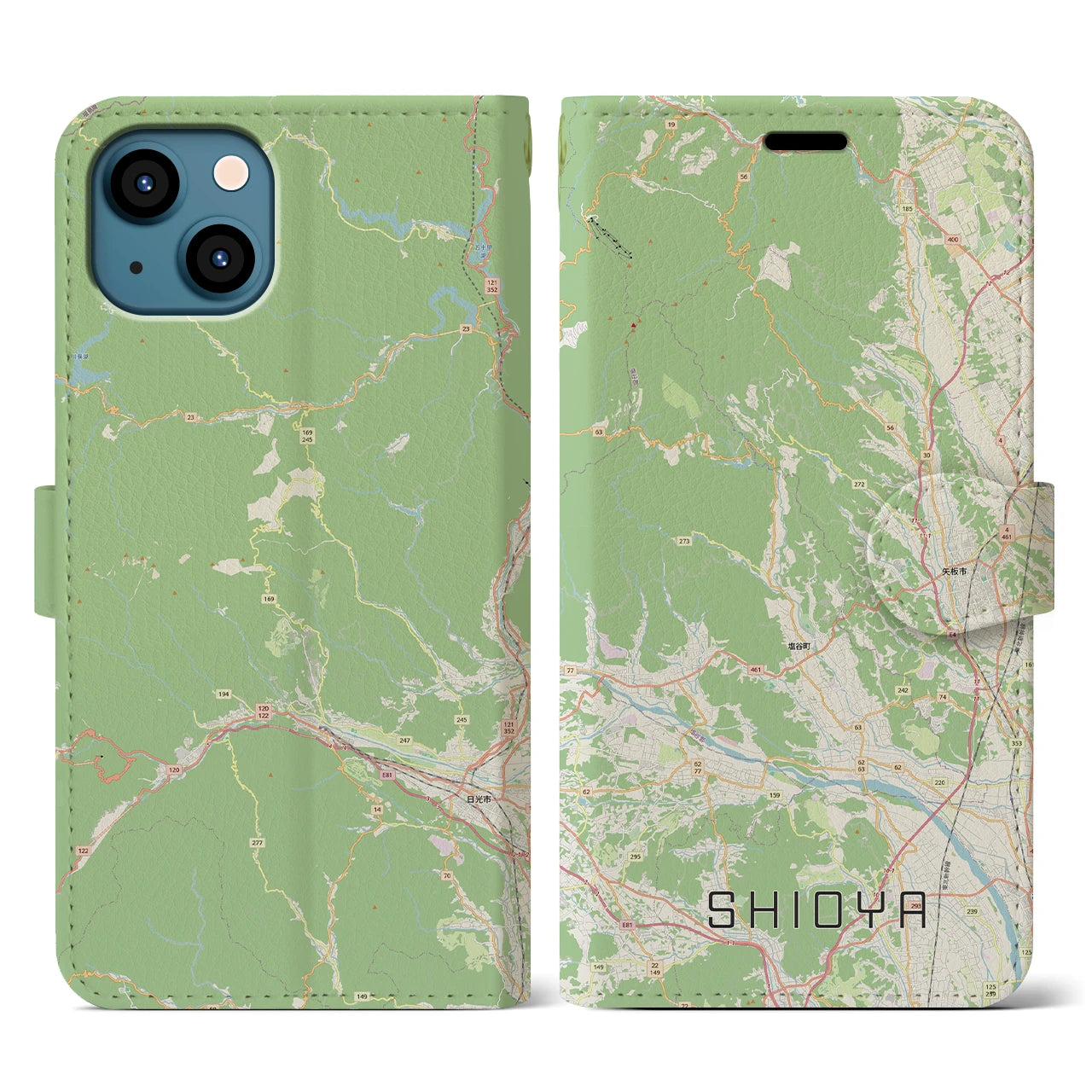 【塩谷（栃木県）】地図柄iPhoneケース（手帳タイプ）ナチュラル・iPhone 13 用