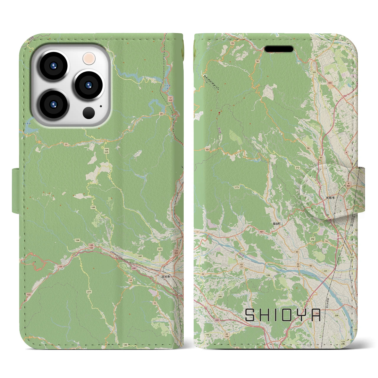 【塩谷（栃木県）】地図柄iPhoneケース（手帳タイプ）ナチュラル・iPhone 13 Pro 用