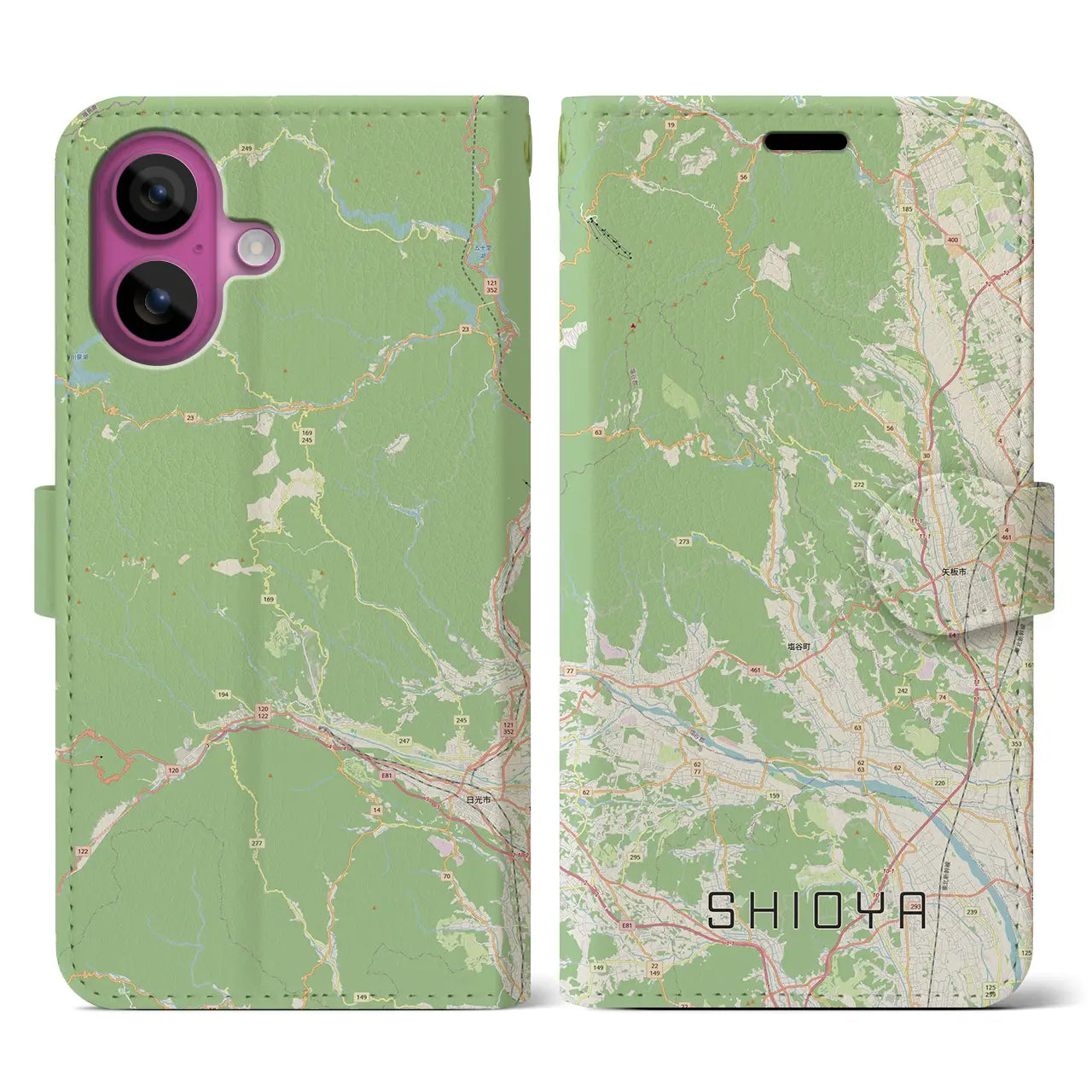 【塩谷（栃木県）】地図柄iPhoneケース（手帳タイプ）ナチュラル・iPhone 16 Pro 用