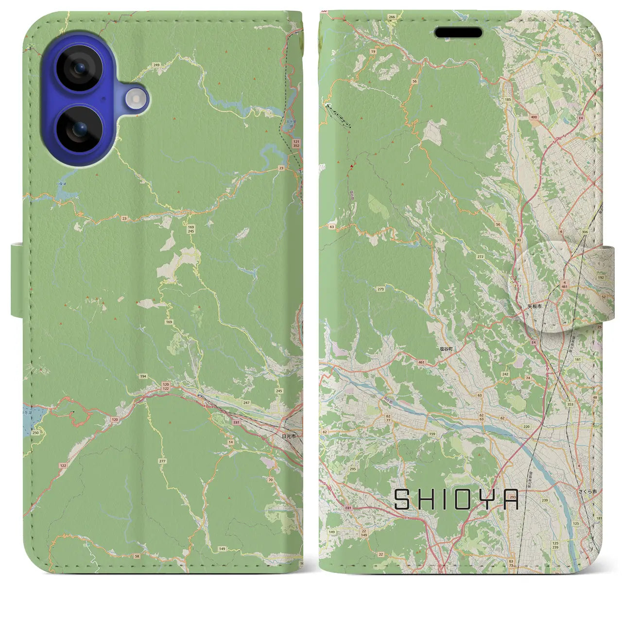 【塩谷（栃木県）】地図柄iPhoneケース（手帳タイプ）ナチュラル・iPhone 16 Pro Max 用