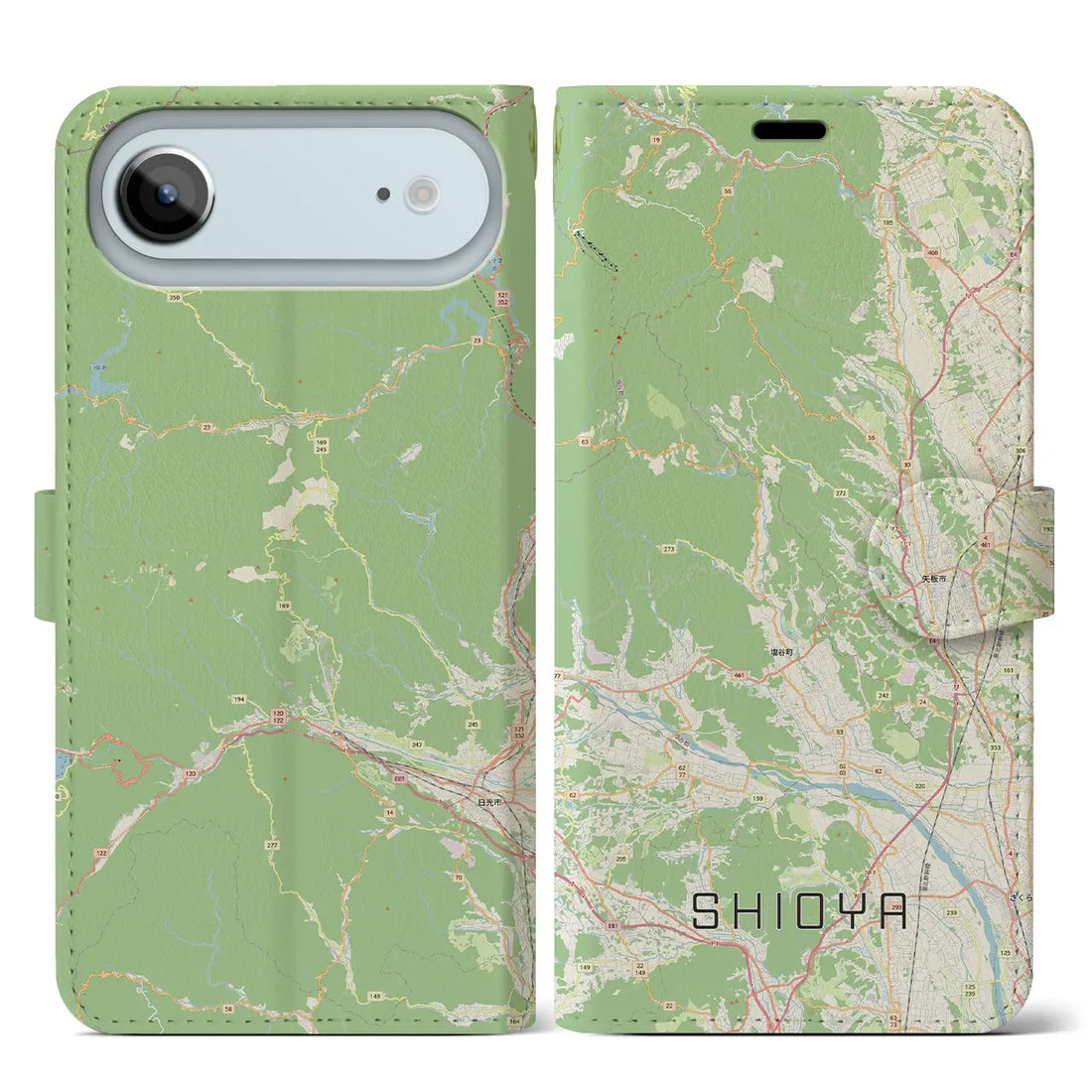 【塩谷（栃木県）】地図柄iPhoneケース（手帳タイプ）モノトーン・iPhone 17 Pro Max 用