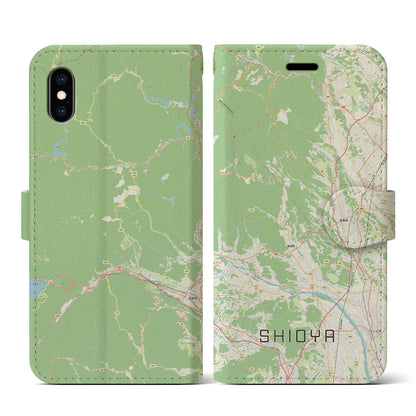 【塩谷（栃木県）】地図柄iPhoneケース（手帳タイプ）ナチュラル・iPhone XS / X 用