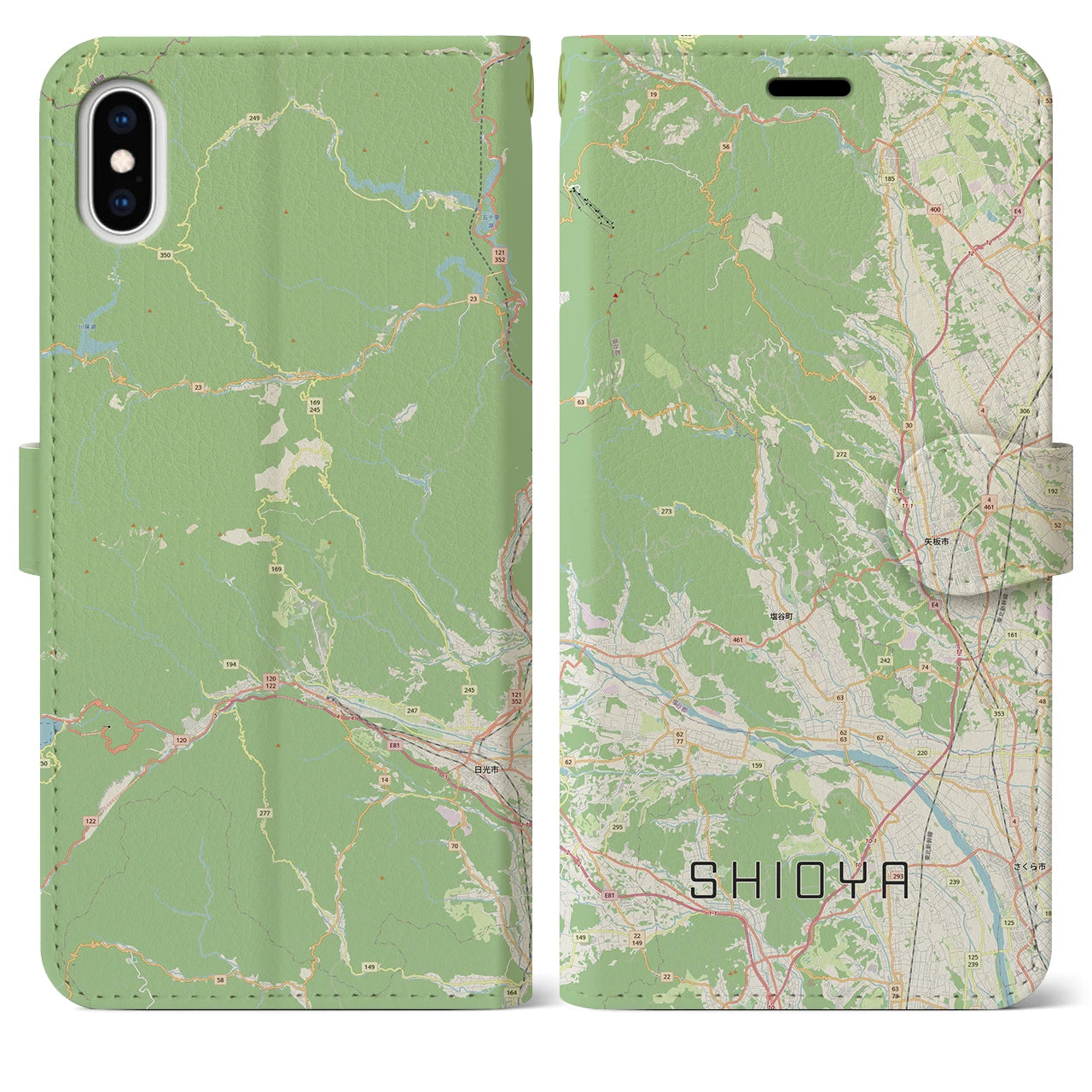 【塩谷（栃木県）】地図柄iPhoneケース（手帳タイプ）ナチュラル・iPhone XS Max 用