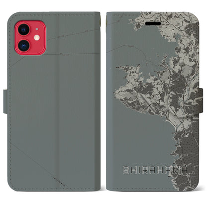 【白浜（和歌山県）】地図柄iPhoneケース（手帳タイプ）モノトーン・iPhone 11 用