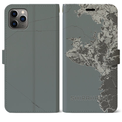 【白浜（和歌山県）】地図柄iPhoneケース（手帳タイプ）モノトーン・iPhone 11 Pro Max 用