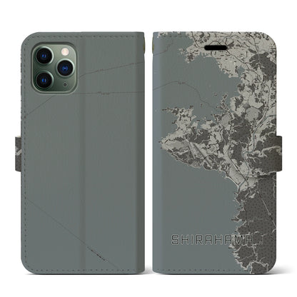 【白浜（和歌山県）】地図柄iPhoneケース（手帳タイプ）モノトーン・iPhone 11 Pro 用