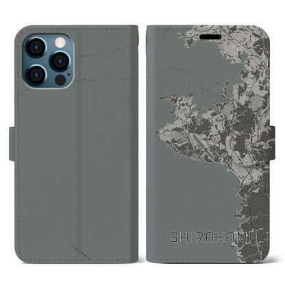 【白浜（和歌山県）】地図柄iPhoneケース（手帳タイプ）モノトーン・iPhone 12 / 12 Pro 用