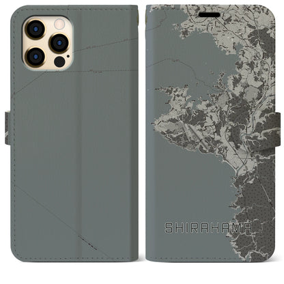 【白浜（和歌山県）】地図柄iPhoneケース（手帳タイプ）モノトーン・iPhone 12 Pro Max 用