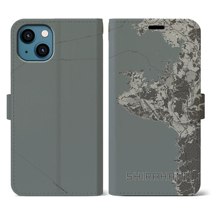 【白浜（和歌山県）】地図柄iPhoneケース（手帳タイプ）モノトーン・iPhone 13 用