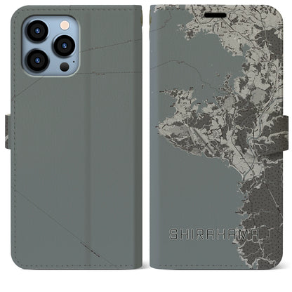 【白浜（和歌山県）】地図柄iPhoneケース（手帳タイプ）モノトーン・iPhone 13 Pro Max 用