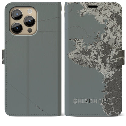 【白浜（和歌山県）】地図柄iPhoneケース（手帳タイプ）モノトーン・iPhone 14 Pro Max 用