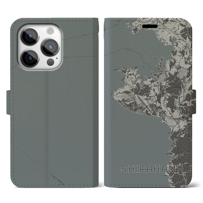 【白浜（和歌山県）】地図柄iPhoneケース（手帳タイプ）モノトーン・iPhone 14 Pro 用