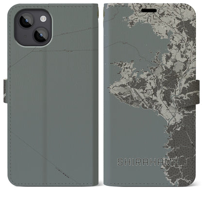 【白浜（和歌山県）】地図柄iPhoneケース（手帳タイプ）モノトーン・iPhone 14 Plus 用