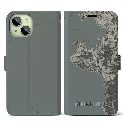 【白浜（和歌山県）】地図柄iPhoneケース（手帳タイプ）モノトーン・iPhone 15 用