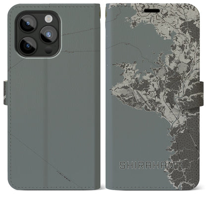 【白浜（和歌山県）】地図柄iPhoneケース（手帳タイプ）モノトーン・iPhone 15 Pro Max 用