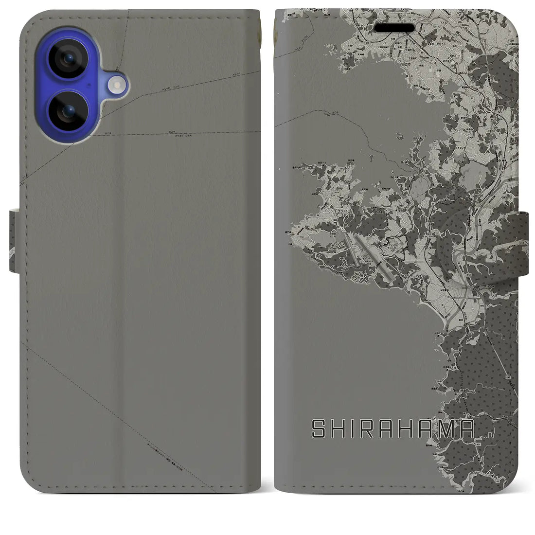 【白浜(和歌山県)】地図柄iPhoneケース(手帳タイプ)モノトーン・iPhone 16 Pro Max 用