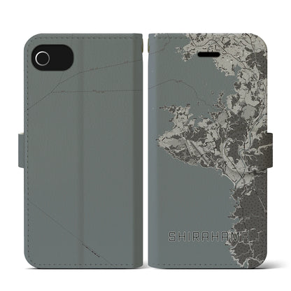 【白浜（和歌山県）】地図柄iPhoneケース（手帳タイプ）モノトーン・iPhone SE（第3 / 第2世代） / 8 / 7 / 6s / 6 用