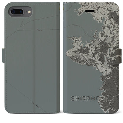 【白浜（和歌山県）】地図柄iPhoneケース（手帳タイプ）モノトーン・iPhone 8Plus /7Plus / 6sPlus / 6Plus 用