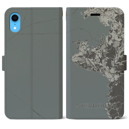 【白浜（和歌山県）】地図柄iPhoneケース（手帳タイプ）モノトーン・iPhone XR 用