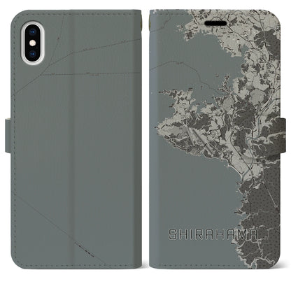 【白浜（和歌山県）】地図柄iPhoneケース（手帳タイプ）モノトーン・iPhone XS Max 用