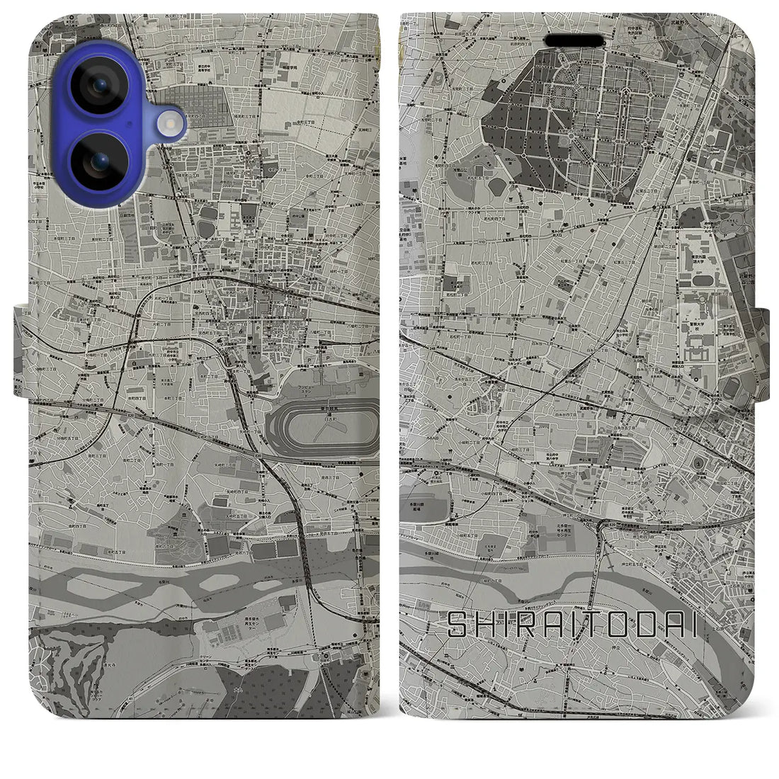 【白糸台(東京都)】地図柄iPhoneケース(手帳タイプ)モノトーン・iPhone 16 Pro Max 用