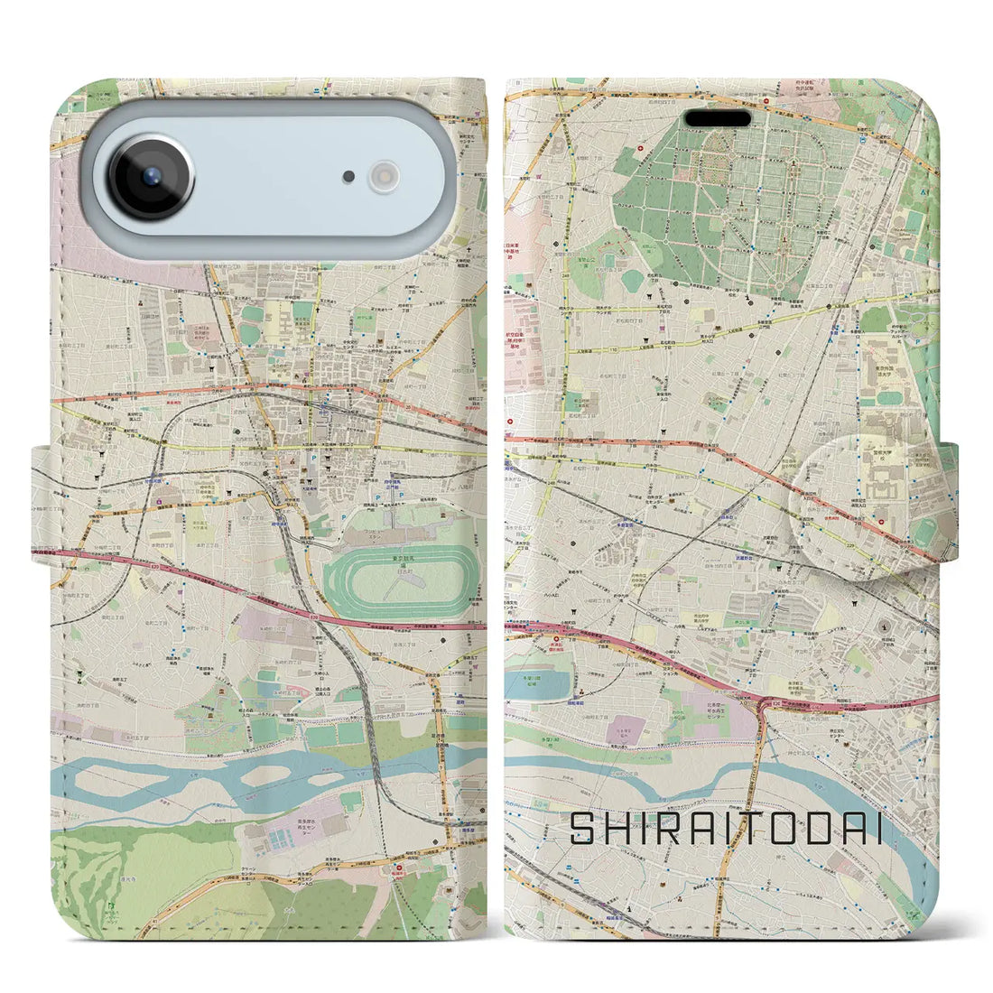 【白糸台(東京都)】地図柄iPhoneケース(手帳タイプ)モノトーン・iPhone 17 Pro Max 用