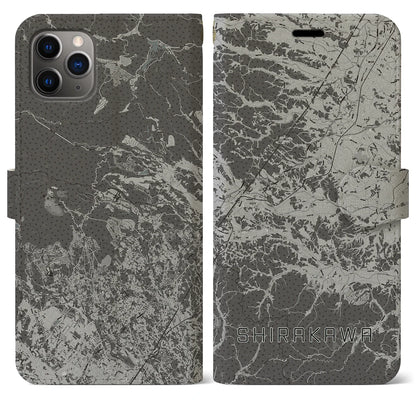 【白河（福島県）】地図柄iPhoneケース（手帳タイプ）モノトーン・iPhone 11 Pro Max 用