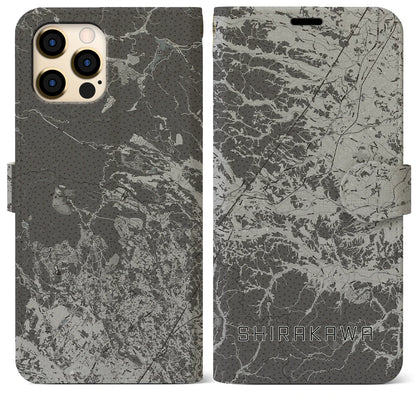 【白河（福島県）】地図柄iPhoneケース（手帳タイプ）モノトーン・iPhone 12 Pro Max 用