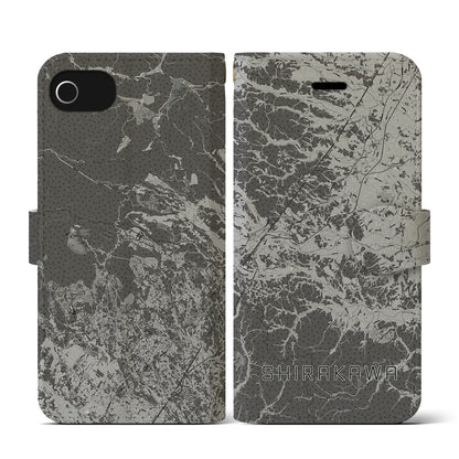 【白河（福島県）】地図柄iPhoneケース（手帳タイプ）モノトーン・iPhone SE（第3 / 第2世代） / 8 / 7 / 6s / 6 用