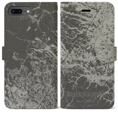 【白河（福島県）】地図柄iPhoneケース（手帳タイプ）モノトーン・iPhone 8Plus /7Plus / 6sPlus / 6Plus 用