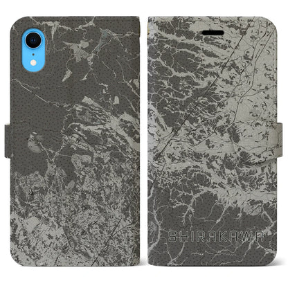 【白河（福島県）】地図柄iPhoneケース（手帳タイプ）モノトーン・iPhone XR 用