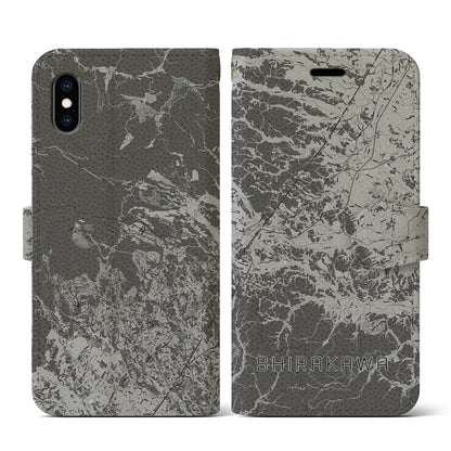 【白河（福島県）】地図柄iPhoneケース（手帳タイプ）モノトーン・iPhone XS / X 用