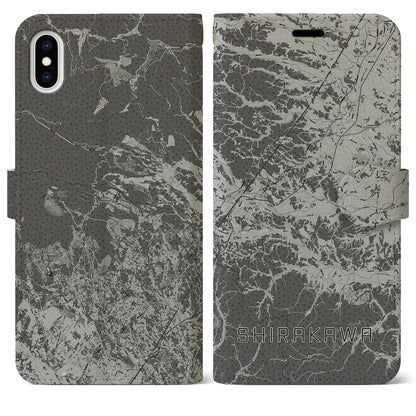 【白河（福島県）】地図柄iPhoneケース（手帳タイプ）モノトーン・iPhone XS Max 用