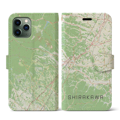 【白河（福島県）】地図柄iPhoneケース（手帳タイプ）ナチュラル・iPhone 11 Pro 用