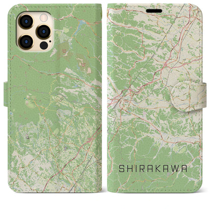 【白河（福島県）】地図柄iPhoneケース（手帳タイプ）ナチュラル・iPhone 12 Pro Max 用