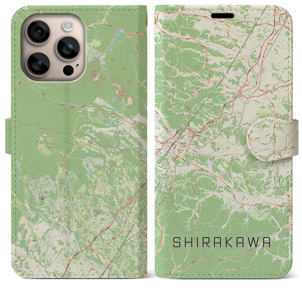 【白河（福島県）】地図柄iPhoneケース（手帳タイプ）ナチュラル・iPhone 16 Plus 用