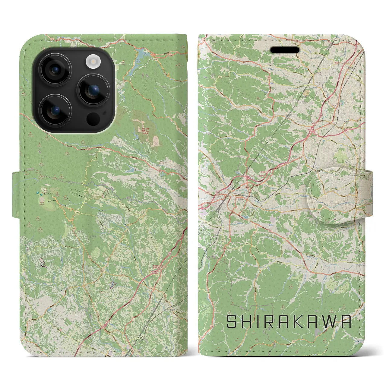 【白河（福島県）】地図柄iPhoneケース（手帳タイプ）ナチュラル・iPhone 16 用